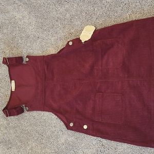 Maroon Corduroy Jumper Overall Dress